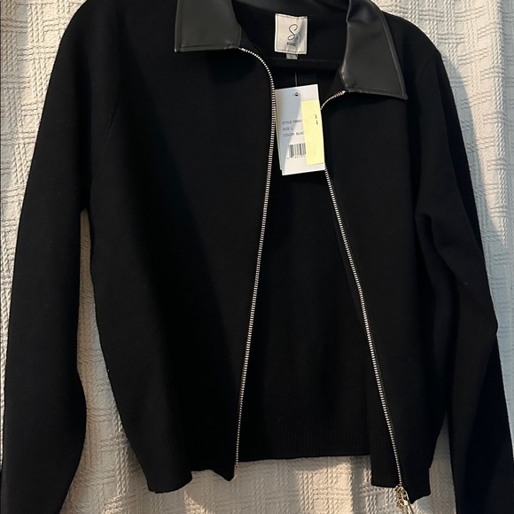 siomni Jackets & Blazers - Black Blazer with Leather Collar